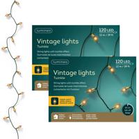 Kerstverlichting - 2x - 120 vintage led lampjes- 1190 cm - 8 functies - groen snoer