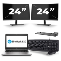HP EliteBook 820 G4 - Intel Core i5-7e Generatie - 12 inch - 8GB RAM - 256GB SSD - Windows 11 + 2x 24 inch Monitor