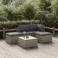 5-delige Loungeset met kussens poly rattan grijs