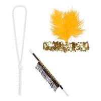 Carnaval verkleed accessoire set - sigarettenhouder/parelketting/hoofdband - charleston/jaren 20