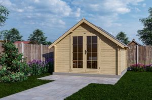Blokhut 3530K 350x300 cm - geïmpregneerd- Zadeldak- Geïmpregneerd vurenhout- Interflex
