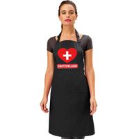 Zwitserse vlag in hart keukenschort/ barbecueschort zwart heren en dames   - - thumbnail