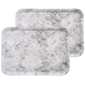 Set van 2x stuks dienbladen/serveer trays Marble - Melamine - creme wit - 33 x 43 cm - rechthoek