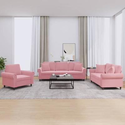 3-delige Loungeset met kussens fluweel roze