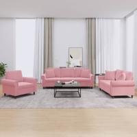 3-delige Loungeset met kussens fluweel roze