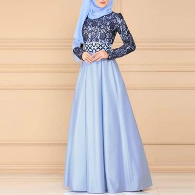 Lace stiksels retro grote Swing jurk etnische stijl lange mouwen slanke jurk maat: XL (hemelsblauw)
