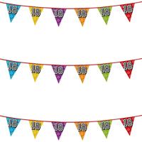 Boland Vlaggenlijn 18 jaar - 3x - multicolor - glitters - 8 meter - kunststof - vlaggetjes