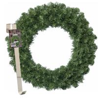 Kerstkrans 35 cm - groen - met messing zilveren hanger/ophanghaak - kerstversiering - Kerstkransen - thumbnail