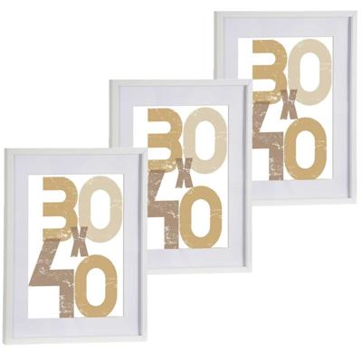3x stuks houten fotolijst - wit - 40 x 50 cm - fotolijstje - met passe-partout - decoratie