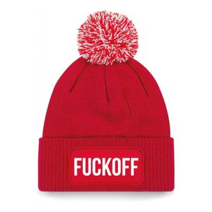 Wintersport muts met pompom - fuck off - rood - one size - unisex - Apres ski beanie