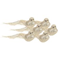 6x stuks kunststof decoratie vogels op clip goud glitter 21 cm - thumbnail