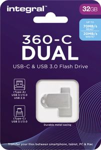 Integral 32GB 360-C Dual USB-C & USB 3.0 USB flash drive USB Type-A / USB Type-C 3.2 Gen 1 (3.1 Gen 1) Zilver