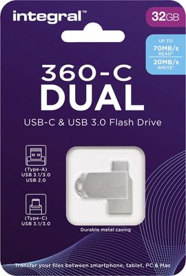 Integral 360-C Dual USB-C & USB 3.0 stick, 32 GB