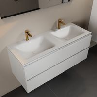 MONDIAZ AIVY 120cm badmeubel Talc, wastafel Talc solid surface dubbel 2 kraangaten met spiegel (AI-351651TALC-SI - AI-M120TADU - AI-S120X73)