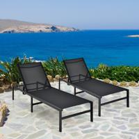 Buiten Ligstoel Verstelbare Ligstoel met 5-Standen Rugleuning Roestvast Stalen Ligstoel met Sneldrogende Stof voor Zwembad Strand Patio