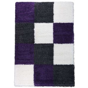 Hoogpolige vloerkleed shaggy plus 910 grijs/lila blokken patroon 5 cm poolhoogte 120 x 170 cm