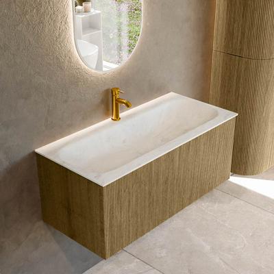 Badmeubel Mondiaz Kurve-Dlux | 100 cm cm | Meubelkleur Dusk | Wastafelkleur Opalo | Solid surface | Wasbak midden spoelbak | 1 kraangat
