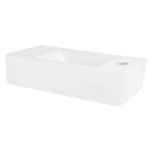 ML-Design keramische wastafel in wit 40x18,5x10 cm, hoekig, klein, kraangat rechts, wand- of opzetwastafel