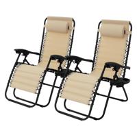 ML-Design set van 2 opvouwbare ligstoelen, beige, ligstoel met verstelbare hoofdsteun & rugleuning, tuinligstoel met - thumbnail