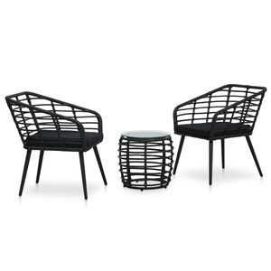 3-delige Bistroset poly rattan zwart