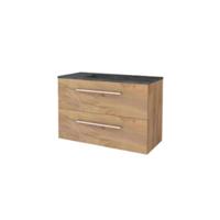 Basic-Line Start 46 Badkamermeubelset - 100 x 46 cm - Met Grepen - 2 Lades - Hardstenen Wastafel - 1 Kraangat - Whisky Oak