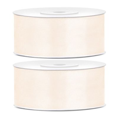 2x Hobby/decoratie off white satijnen sierlinten 2,5 cm/25 mm x 25 meter