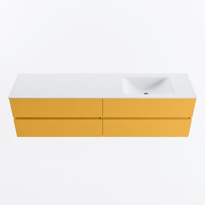 MONDIAZ VICA 180cm badmeubel onderkast Ocher 4 lades. Wastafel CLOUD rechts 1 kraangat, kleur Talc.