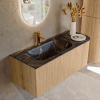 Badmeubel Mondiaz Kurve-Dlux | 115 cm | Meubelkleur Oak | Wastafelkleur Lava | Solid surface | Links spoelbak | 1 kraangat