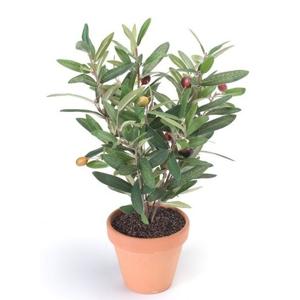 Kunstplant Olijf boompje - groen - 35 cm - in terracotta pot - Olijfplant - kamerplant