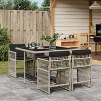 5-delige Tuinset met kussens poly rattan lichtgrijs