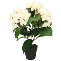 Hortensia kunstplant in kunststof pot - wit - 40 cm - Hydrangea Macrophylla