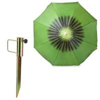 Strand/tuinParasol met metalen grondharing - kiwi fruit groen - polyester - Dia 160 cm - verstelbaar
