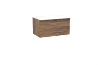 Balmani Forma zwevend badmeubel 90 x 55 cm amerikaans notenhout met Stretto enkel wastafelblad in solid surface mat wit Horizontale symmetrische rechte ribbel
