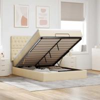 Ottoman bed met matras en LED's 140x200cm stof crèmekleurig