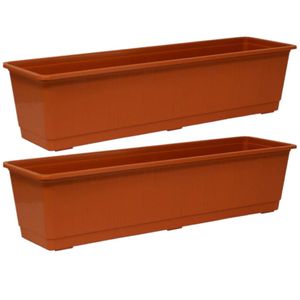 Set van 4x stuks plantenbakken terracotta rechthoekig 60 x 17,5 x 14,5 cm