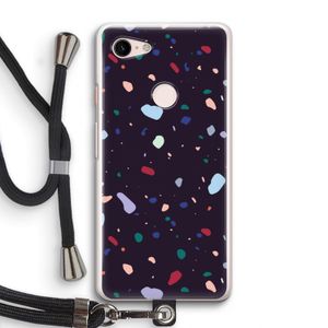 Dark Rounded Terrazzo: Pixel 3 Transparant Hoesje met koord