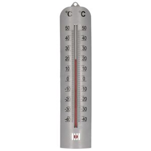 Zilveren binnen/buiten thermometer 6 x 27 cm