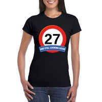 27 jaar verkeersbord t-shirt zwart dames 2XL  - - thumbnail