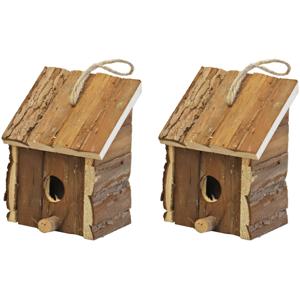 Nestkast/vogelhuisje - 2x - hout - naturel bruin - 9 x 11 x 16 cm