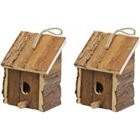 Nestkast/vogelhuisje - 2x - hout - naturel bruin - 9 x 11 x 16 cm