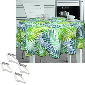 Tropische palmbladeren print tafelkleden/tafelzeilen 160 cm rond met 4x tafelkleedklemmen   -