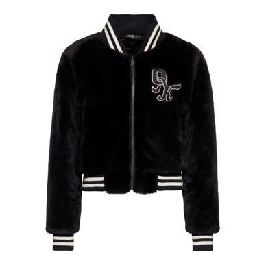 Queen Kerosin College Jacket Faux Fur Black-XL
