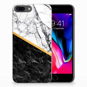 Apple iPhone 7 Plus | 8 Plus TPU Siliconen Hoesje Marmer Wit Zwart - Origineel Cadeau Man