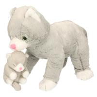 Pluche kat/poes met kitten - huisdier knuffel - 32 cm - kitten knuffel