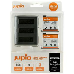 Jupio Value Pack: 2x Battery DJI Osmo Action AB1 1220mAh + Compact USB Triple Charger