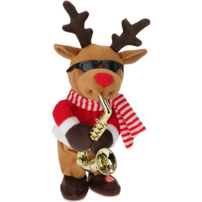 Rendier pop - met saxofoon - dansend met muziek - 35 cm- kerstfiguur
