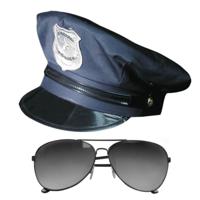 Carnaval verkleed politiepet - met donkere zonnebril - blauw - heren/dames - verkleedkleding - thumbnail