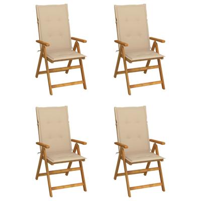 Tuinstoelen 4 st verstelbaar met kussens massief acaciahout