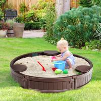 Ronde Zandbak van 120 cm met Waterdicht Deksel Bodembekleding en Ingebouwde Zithoek Ruimte voor 4 Kinderen Zandbakset