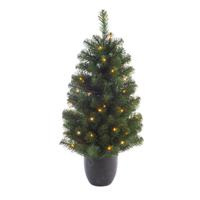 Bellatio Decorations Kunst kerstboom - groen - H90 cm - met kerstverlichting - kunstboom